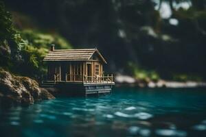 tiny house on the water by joshua klein. AI-Generated photo