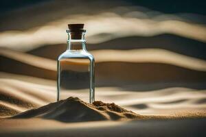 un mensaje en un botella en el desierto. generado por ai foto