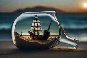 a ship in a bottle on the beach. AI-Generated photo