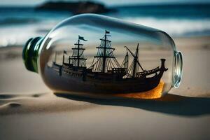 ship in a bottle, beach, sand, sand, beach, sand, beach, sand,. AI-Generated photo