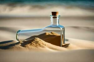 mensaje en un botella en el playa. generado por ai foto