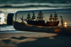 photo wallpaper sand, the sea, ship, the sea, sand, the beach, sand,. AI-Generated