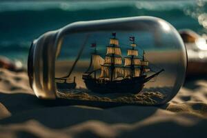 a ship in a bottle on the beach. AI-Generated photo