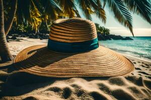 a hat on the beach. AI-Generated photo