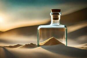 message in a bottle in the desert. AI-Generated photo