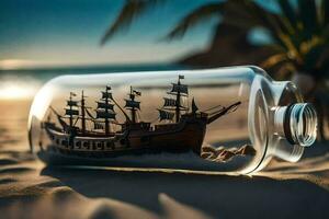 a ship in a bottle on the beach. AI-Generated photo