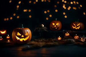 halloween pumpkins with candles and lights. AI-Generated photo