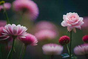 pink flowers in a field of green. AI-Generated photo