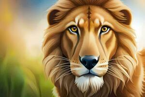 a lion in the wild, digital illustration, lion, animal, nature, hd wallpaper. AI-Generated photo