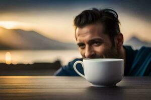 man drinking coffee in the morning. AI-Generated photo