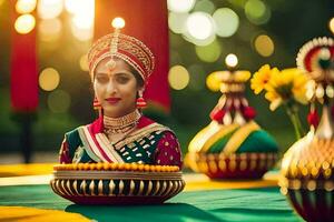 a beautiful indian bride in traditional attire. AI-Generated photo