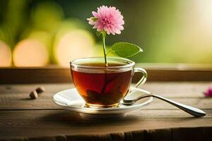 a cup of tea with a flower. AI-Generated photo
