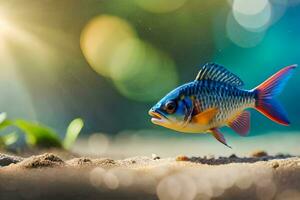 photo wallpaper the sky, fish, water, plants, sun, plants, water, plants,. AI-Generated