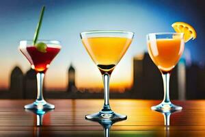 three different types of cocktails on a table. AI-Generated photo