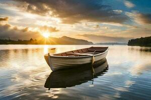 un barco en el agua a puesta de sol. generado por ai foto