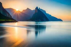 sunset over the lofoten islands, norway. AI-Generated photo