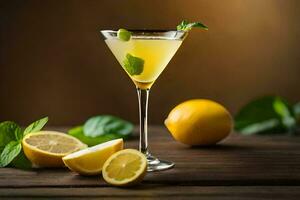 a cocktail with lemon and mint leaves. AI-Generated photo