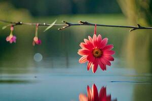 foto fondo de pantalla el cielo, flores, el agua, el lago, el árboles, el flores. generado por ai