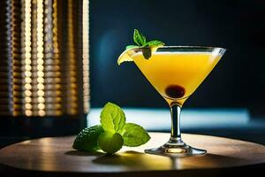 cocktail in a martini glass with a lemon and mint leaf. AI-Generated photo