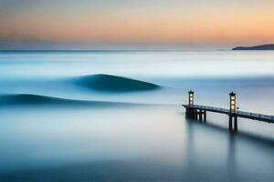 a long exposure photograph of a pier in the ocean. AI-Generated photo