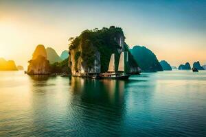 the sunset over halong bay. AI-Generated photo