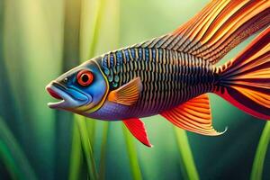 a fish with bright red eyes and long fins. AI-Generated photo