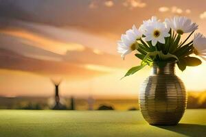 the flowers in the vase are white and yellow. AI-Generated photo