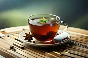 a cup of tea with mint leaves and anise. AI-Generated photo