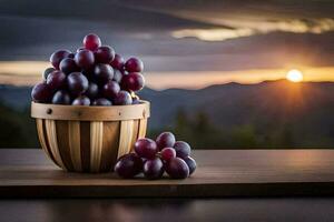 uvas, el atardecer, montañas, naturaleza, hd fondo de pantalla. generado por ai foto