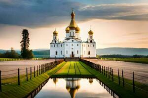 el Iglesia de el santo cruzar en el pueblo de krasnoyarsk, Rusia. generado por ai foto