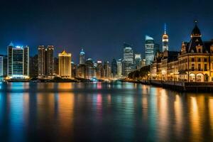 the city skyline at night in shanghai. AI-Generated photo