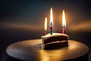 a piece of cake with candles on it. AI-Generated photo