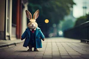 a rabbit dressed in a suit and tie. AI-Generated photo