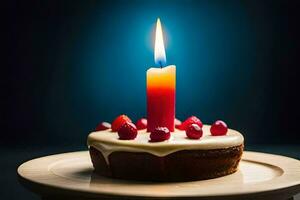 a birthday cake with a candle on top. AI-Generated photo