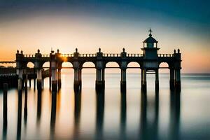 el muelle a amanecer. generado por ai foto