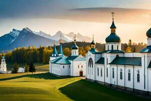 the russian orthodox church in the mountains. AI-Generated photo