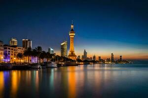 the skyline of shanghai at night. AI-Generated photo