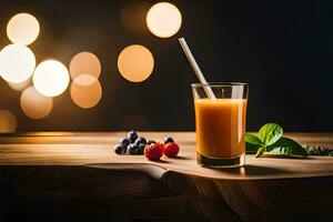 a glass of juice with berries and a straw. AI-Generated photo