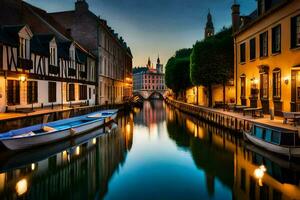 un canal en brujas, Bélgica. generado por ai foto