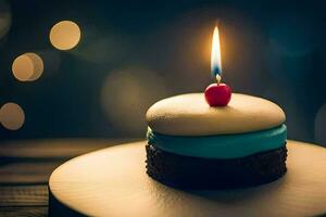 a birthday cake with a single candle. AI-Generated photo