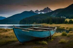 el barco en el lago. generado por ai foto