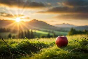 the apple in the field. AI-Generated photo