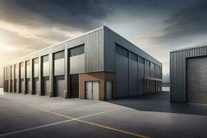 a large industrial building with two garage doors. AI-Generated photo