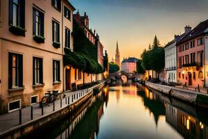 the canals of bruges, belgium. AI-Generated photo