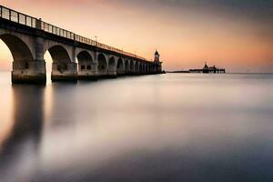 a long exposure photograph of a bridge over the water. AI-Generated photo