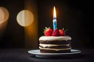un cumpleaños pastel con un soltero vela en cima. generado por ai foto