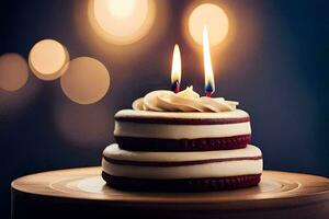 a birthday cake with two candles on top. AI-Generated photo