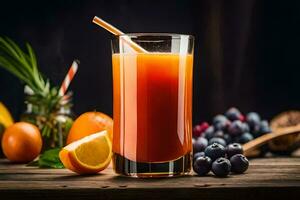 an orange juice with a straw and berries. AI-Generated photo
