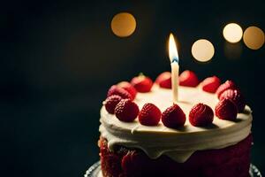 a red velvet cake with a single candle. AI-Generated photo