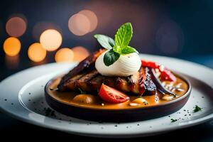 a plate with a grilled chicken and vegetables. AI-Generated photo